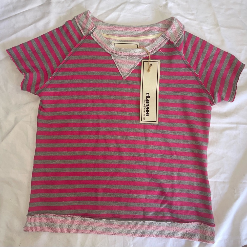 Claeson Short Sleeve Sweater Tee Pink and Grey Striped Size Medium NWT $86